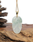 Baikalla 18K Yellow Gold "Jin Zhi Yu Ye" (Leaf) Natural Icy White & Green Jadeite Jade Pendant