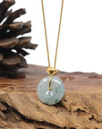Baikalla 18K Yellow Gold "Ping An Kou" (Good Luck Button) Natural Icy Blue-Green Flower Jadeite Jade Pendant