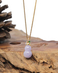 Baikalla Natural Lavender Jadeite Jade "Hulu" Pendant W/ 18ky Gold Bail & Natural Diamonds