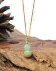 Baikalla Natural Apple-Green & Sajin (Golden Dust) Jadeite Jade "Hulu" Pendant W/ 18ky Gold Bail & Natural Diamonds