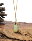 Baikalla Natural Apple-Green & Sajin (Golden Dust) Jadeite Jade "Hulu" Pendant W/ 18ky Gold Bail & Natural Diamonds