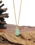 Baikalla Natural Apple-Green Jadeite Jade "Hulu" Pendant W/ 18ky Gold Bail & Natural Diamonds