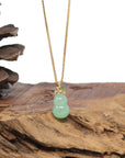 Baikalla Natural Apple-Green Jadeite Jade "Hulu" Pendant W/ 18ky Gold Bail & Natural Diamonds