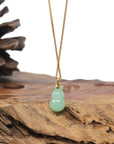 Baikalla Natural Apple-Green Jadeite Jade "Hulu" Pendant W/ 18ky Gold Bail & Natural Diamonds