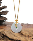 Baikalla 18K Yellow Gold "Ping An Kou" (Good Luck Button) Natural White-Lavender W/ Faint Green Patch Jadeite Jade Pendant W/ Natural Diamond