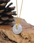 Baikalla 18K Yellow Gold "Ping An Kou" (Good Luck Button) Natural White W/ Faint Green Patch Jadeite Jade Pendant W/ Natural Diamond