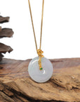 Baikalla 18K Yellow Gold "Ping An Kou" (Good Luck Button) Natural White-Lavender W/ Faint Green Patch Jadeite Jade Pendant W/ Natural Diamond