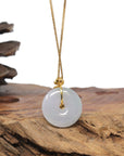 Baikalla 18K Yellow Gold "Ping An Kou" (Good Luck Button) Natural White-Lavender W/ Faint Green Patch Jadeite Jade Pendant W/ Natural Diamond