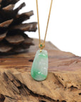 Baikalla 18K Yellow Gold "Ruyi" Natural Icy Vibrant Green Patches Jadeite Jade Pendant W/ Natural Diamonds