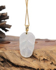 Baikalla 18K Yellow Gold "Jin Zhi Yu Ye" (Leaf) Natural Icy White Jadeite Jade Pendant