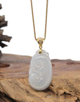 Baikalla 18K Yellow Gold "Ruyi" Natural Icy White Jadeite Jade Pendant W/ Natural Diamonds