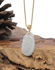 Baikalla 18K Yellow Gold "Ruyi" Natural Icy White Jadeite Jade Pendant W/ Natural Diamonds