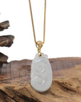 Baikalla 18K Yellow Gold "Ruyi" Natural Icy White Jadeite Jade Pendant W/ Natural Diamonds