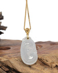 Baikalla 18K Yellow Gold "Ruyi" Natural Icy White Jadeite Jade Pendant W/ Natural Diamonds