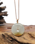 Baikalla 18K Rose Gold "Ping An Kou" (Good Luck Button) Natural Icy Light Green W/ Deep Yellow Patch Jadeite Jade Pendant
