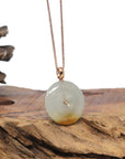 Baikalla 18K Rose Gold "Ping An Kou" (Good Luck Button) Natural Icy Light Green W/ Deep Yellow Patch Jadeite Jade Pendant