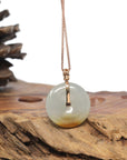 Baikalla 18K Rose Gold "Ping An Kou" (Good Luck Button) Natural Icy Light Green W/ Deep Yellow Patch Jadeite Jade Pendant