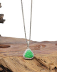 Baikalla 18K White Gold "Happy Buddha" Vibrant Green Jadeite Jade Pendant W/ Natural Diamonds