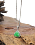 Baikalla 18K White Gold "Happy Buddha" Vibrant Green Jadeite Jade Pendant W/ Natural Diamonds
