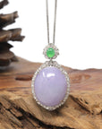 Baikalla 18K White Gold Natural Lavender Jadeite Jade Pendant W/ Natural Diamonds & Imperial Jade