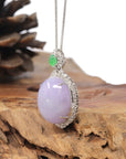 Baikalla 18K White Gold Natural Lavender Jadeite Jade Pendant W/ Natural Diamonds & Imperial Jade