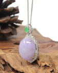 Baikalla 18K White Gold Natural Lavender Jadeite Jade Pendant W/ Natural Diamonds & Imperial Jade