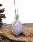 Baikalla 18K White Gold Natural Lavender Jadeite Jade Pendant W/ Natural Diamonds & Imperial Jade