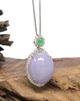 Baikalla 18K White Gold Natural Lavender Jadeite Jade Pendant W/ Natural Diamonds & Imperial Jade