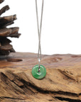 Baikalla "Ping An Kou" (Good Luck Button) 18K White Gold Natural Vibrant Green Jadeite Jade Pendant W/ Natural Diamonds