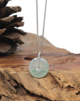 Baikalla "Ping An Kou" (Good Luck Button) 18K White Gold Natural Icy Vibrant Green Patches Jadeite Jade Pendant W/ Natural Diamonds