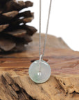 Baikalla "Ping An Kou" (Good Luck Button) 18K White Gold Natural Icy White & Light Green Jadeite Jade Pendant W/ Natural Diamonds