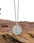 Baikalla "Ping An Kou" (Good Luck Button) 18K White Gold Natural Icy White & Light Green Jadeite Jade Pendant W/ Natural Diamonds