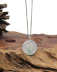 Baikalla "Ping An Kou" (Good Luck Button) 18K White Gold Natural Icy White Jadeite Jade Pendant W/ Natural Diamonds