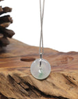Baikalla "Ping An Kou" (Good Luck Button) 18K White Gold Natural Icy White Jadeite Jade Pendant W/ Natural Diamonds