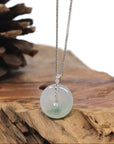 Baikalla "Ping An Kou" (Good Luck Button) 18K White Gold Natural Icy Light Green Jadeite Jade Pendant W/ Natural Diamonds