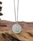 Baikalla "Ping An Kou" (Good Luck Button) 18K White Gold Natural Icy Light Green Jadeite Jade Pendant W/ Natural Diamonds