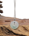 Baikalla "Ping An Kou" (Good Luck Button) 18K White Gold Natural Icy Light Green Jadeite Jade Pendant W/ Natural Diamonds