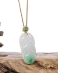Genuine White Green Jadeite Jade Jin Zhi Yu Ye (Leaf) Necklace