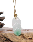 Genuine White Green Jadeite Jade Jin Zhi Yu Ye (Leaf) Necklace