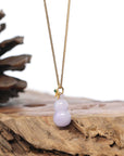 Natural Lavender Jadeite Jade "Magic Bottle Gourd" Hulu Necklace With 18k Yellow Gold Bail