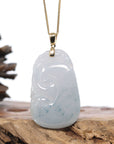 Genuine Ice Jadeite Jade RuYi Pendant Necklace With 18K Gold Bail