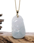 Genuine Ice Jadeite Jade RuYi Pendant Necklace With 18K Gold Bail