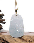Genuine Ice Jadeite Jade RuYi Pendant Necklace With 18K Gold Bail