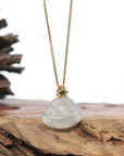 Burmese Jadeite Jade Happy Buddha Necklace With 18K Gold Bail
