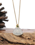 Burmese Jadeite Jade Happy Buddha Necklace With 18K Gold Bail