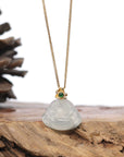 Burmese Jadeite Jade Happy Buddha Necklace With 18K Gold Bail
