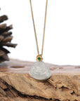 Burmese Jadeite Jade Happy Buddha Necklace With 18K Gold Bail