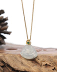 Burmese Jadeite Jade Happy Buddha Necklace With 18K Gold Bail