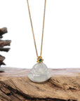 Burmese Jadeite Jade Happy Buddha Necklace With 18K Gold Bail