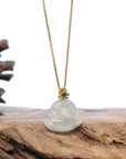 Burmese Jadeite Jade Happy Buddha Necklace With 18K Gold Bail